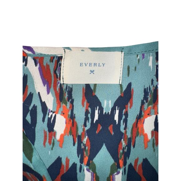 Everly Womens Dress Small Teal Multicolor Ikat Print Long Sleeve Lined Mini Boho - Picture 4 of 7